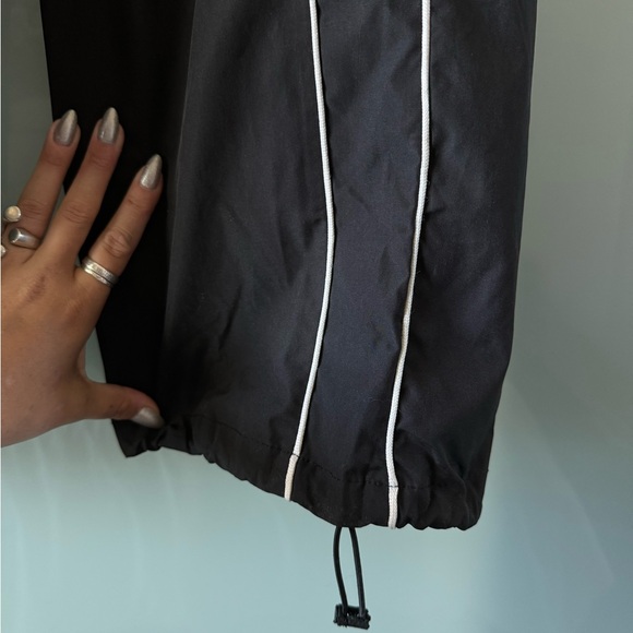 Black Elastic Waist Track Pants with Side White Stripe - Picture 3 of 3
